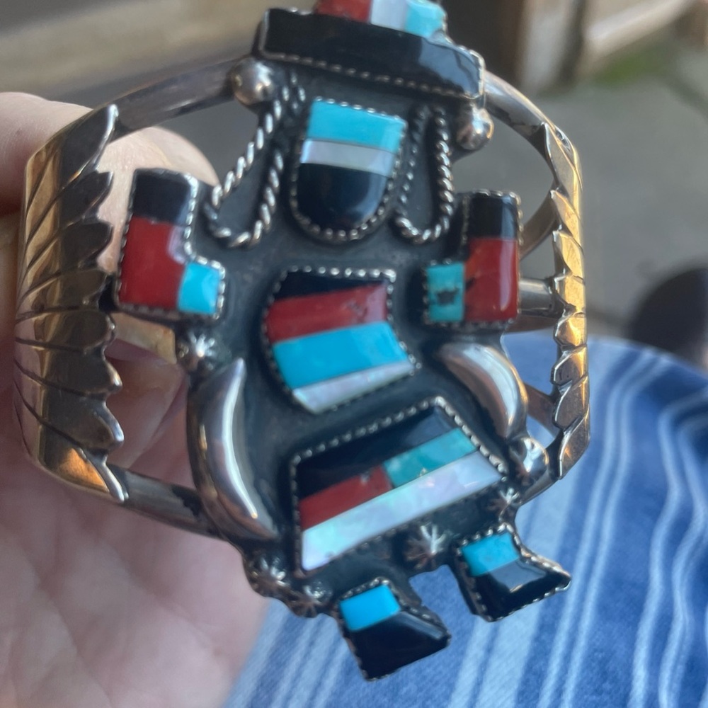 Vintage Museum Quality Large Rainbow Man Signed Zuni cuff bracelet🌹🌈